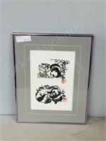 framed oriental Panda picture w/ artist stamp