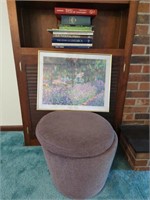 Foot stool with storage, print and books