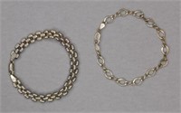 Two sterling link bracelets, both 7.5"