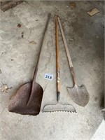 Shovels and rake