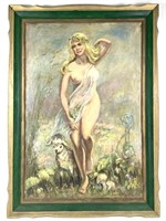 Ruby D LaRue, Little Bo Peep Semi-Nude, Oil Ptg