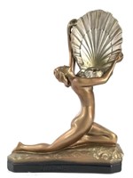Painted Plaster Lamp, Nude w/ Shell, Oceania