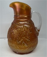 Carnival glass leaf pattern and grapes pitcher