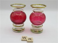 PAIR OF RUBY AND GOLD FLASHED VASES