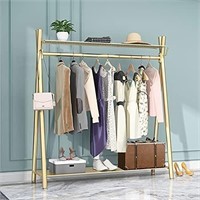 Gold Clothes Rack with Double Shelves  59'L