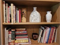 Books on cooking, several novels, 4 ceramic