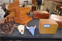 Texas Wooden Corner Shelf, Small Ceramic Cow