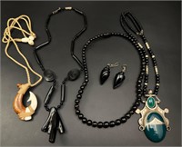 Vintage black coral and more necklaces lot