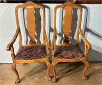 Pair of Carved Ball n Claw Arm Chairs