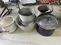 Vintage enamel pots and galvanized buckets