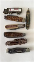 7 Collector  pocket knives, includes case