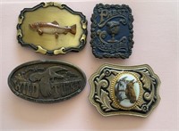 Set of 4 vintage belt buckles, one with an