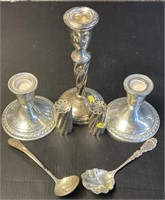 Sterling Silver Candlesticks; Shakers & Spoons 82g
