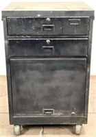 Industrial Metal Two Drawer Cabinet On Casters