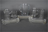 Vtg Pressed Glass Corn Holders, Ribbed Pitcher