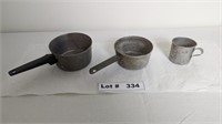 VINTAGE ALUMINUM POTS AND CUP