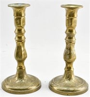 Pair of Indian Etched Candlesticks