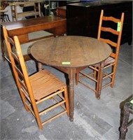 Wooden Table w/(2) Chairs, Approx. 36" Dia. X