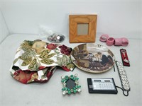 misc lot- collectors plate, frames, bracelet,