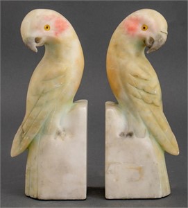 Alabaster Parrot Bookends, Pair