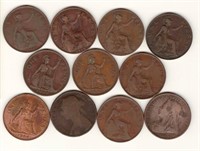 11 British Large Cents - All Different Dates 1890