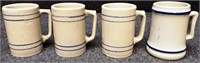 (4) Blue Band Stoneware Mugs