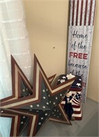 Patriotic lot. Two 12" stars, cookie canister,