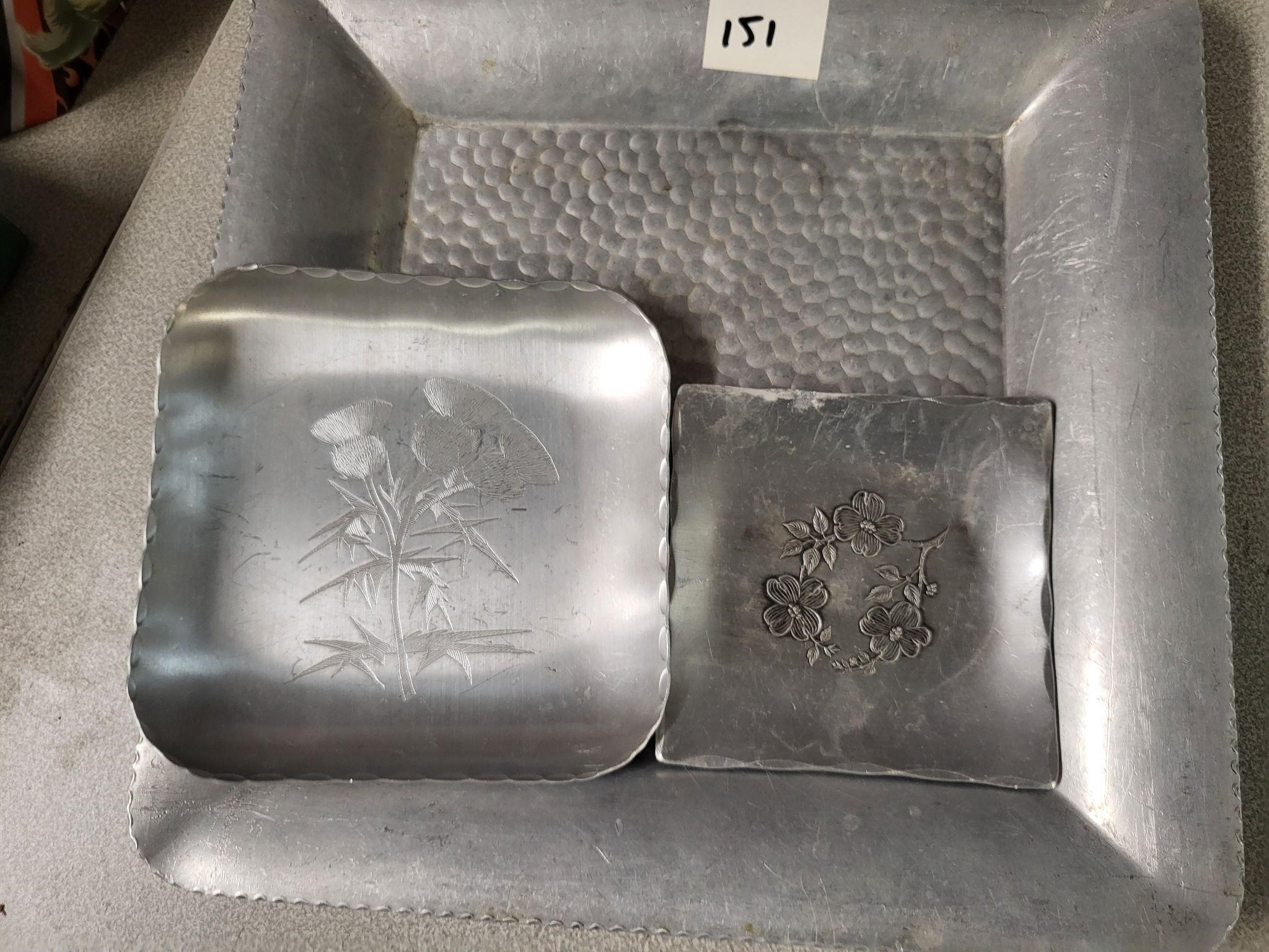 vtg hammered Aluminum tray lot