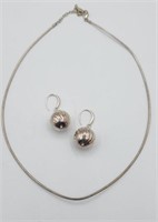 Sterling Necklace And Pierced Earrings 11.0g Tw