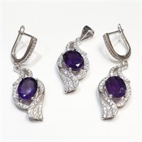 $180 Silver Amethyst Earring & Pendant Set