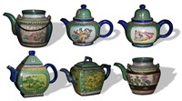 Six Chinese Green Zisha Teapots, 19th Century
