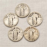 Stdg Liberty Silver Quarters (5)