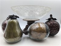 Cracked Glass Fruit Bowl & African Vase