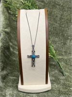 18’’ Sterling Silver Turquoise Cross Necklace