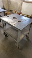 Rolling steel table 36” x 32”, 34” high 1” top