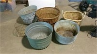 Baskets and galvanized tubs