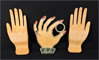 3 Vintage Wood Glove Hand Store Display