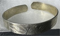 Signed Haida Sterling Silver Cuff Bracelet