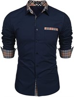 Long Sleeve Dress Shirt Plaid Collar|L
