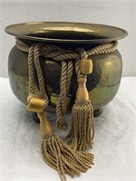 Vintage Brass Planter Pot with Rope and Tassel