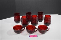 Vintage Ruby Red Anchor Bubble Glasses & Cups