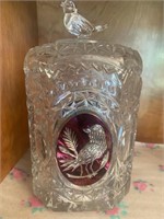 Holbauer Cut Crystal Cranberry Red Bird Lidded