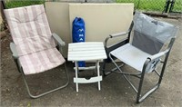 2 card tables, 3 lawn chairs and collapsible