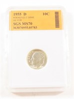 SGS GRADED 1955-D SILVER ROOSEVELT DIME MS70