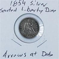 1854 Silver Seated Liberty Dime - Arrows at Date