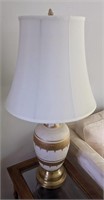 (G) Mid-century modern white and gold table lamp