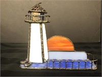 Vintage Stained Glass Lighthouse with sunset