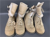 Vintage Military Canvas and Leather Boots (Set of