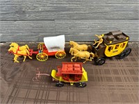 3pc Western Covered Wagon Toy Lot Wells Fargo