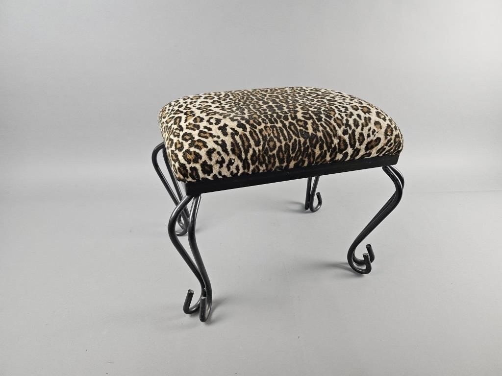 Vintage Leopard Vanity Stool